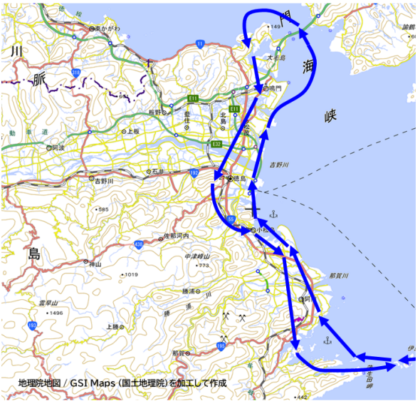 小松島ブルーインパルス展示飛行の飛行経路図